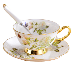 白玫瑰描金英式茶具骨瓷咖啡杯欧式下午茶杯子红茶杯花茶杯带碟