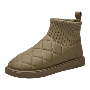 达芙妮雪地靴女款2025新款冬季加绒保暖松紧口短靴防滑东北大棉鞋