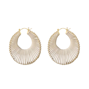 高智感秋冬金属圈圈高级耳环小众法式复古皮质编织镂空耳钉耳饰女