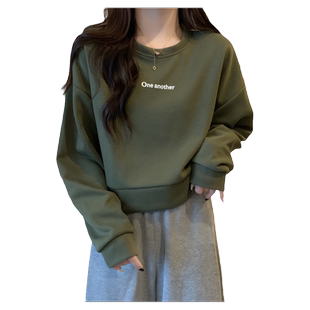 无帽圆领套头薄款卫衣女春装2026年新款宽松百搭小个子短款上衣服