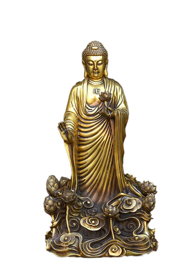 黄铜站莲花佛佛像摆件