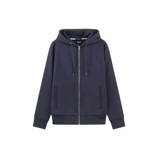 HUGO BOSS FW23 Logo徽标纯色连帽拉链长袖卫衣 男款 海军蓝色