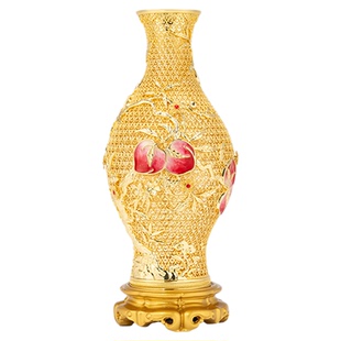 朱炳仁铜九桃五福宝瓶花瓶摆件客厅装饰玄关艺术花丝收藏品精致