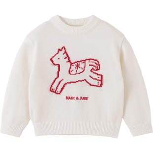 [绵羊毛]马克珍妮木马童话男女童保暖红色毛衣宝宝新年冬装551855
