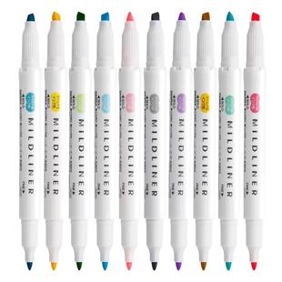 日本ZEBRA斑马荧光笔淡色标记笔彩色粗细双头记号笔WKT7新色浅色糖果色手帐银光斑马笔划重点做笔记文具