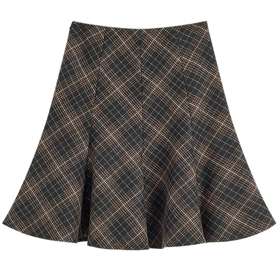 KBNE复古学院风毛呢半身裙女2025冬季新款高腰格子裙a字中长裙子