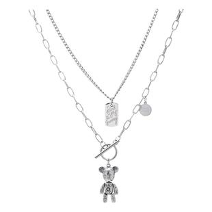 小熊钛钢卫衣项链女生秋冬轻奢高级感长款配饰男款双层毛衣链男士