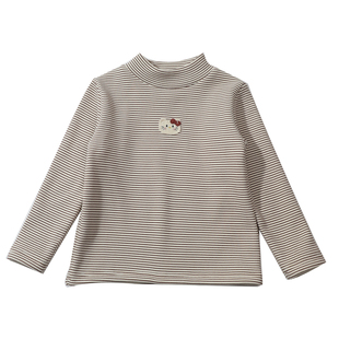 女童秋冬季加绒打底衫2025新款半高领上衣儿童女宝宝条纹长袖内搭