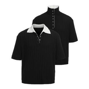 【TZ killer】Double collar stripes立领 翻领两穿条纹羊毛短袖