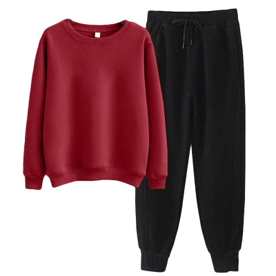 韩版休闲小个子卫衣套装女秋冬季加绒洋气时尚宽松上衣长裤两件套