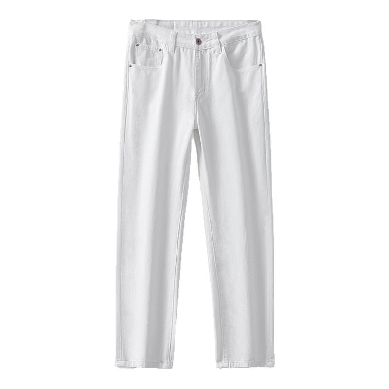 秋冬新款白色直筒牛仔裤男士宽松大码裤子高级设计感纯棉休闲长裤