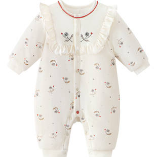 babylove婴儿连体衣秋冬款女宝宝棉服夹棉保暖淑女风哈衣絮舞相思