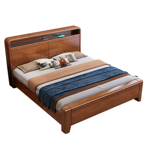 新中式胡桃木实木床1.5米1.8米双人床经济型出租屋全铺床实木大床