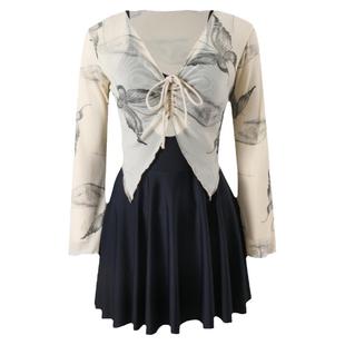 2025新款裙式连体高级感保守大码泳衣微胖女孩遮肉泡温泉度假泳装