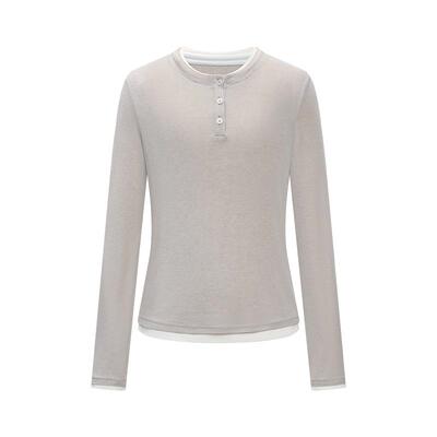 LILY羊毛混纺撞色女装拼接打底衫