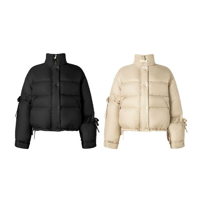 Uena下摆抽绳绑立领羽绒服