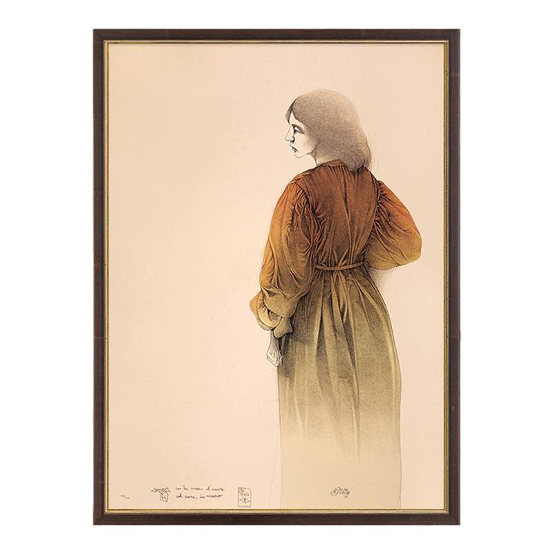 阿斯蒙迪德国进口布鲁尼亲签限量人物石版画原作欧式玄关客厅挂画