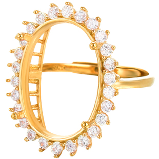 镶嵌蜜蜡翡翠玉石戒指空托男女时尚个性高级轻奢网红食指指环空托