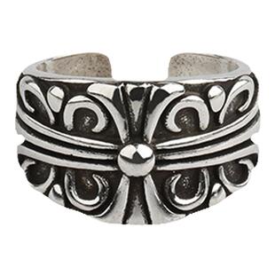 复古小指尾戒男士可调节开口戒指男小码鸢尾花精致时尚十字架指环