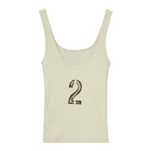 eihey诶嘿26新款气质显瘦数字设计感小众方领印花上衣无袖背心女