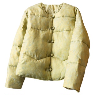 新中式国风提花圆领复古盘扣加厚保暖圆领外套长袖女棉衣棉服Q534