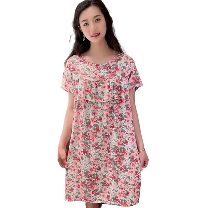 棉绸睡裙女夏天连衣裙可外穿绵绸家居服防凸点夏季人造棉中长裙子