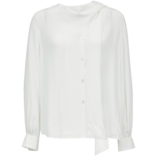 Vero Moda奥莱衬衫女2025秋冬新款不对称领口异形领带白衬衫高级