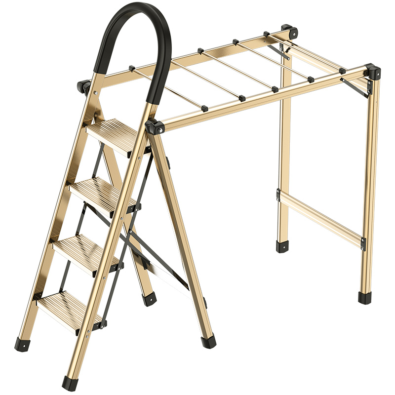 肯泰家用梯子折叠晾衣架室内多功能两用加厚铝合金人字梯四五扶梯