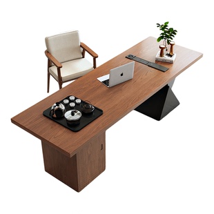 实木办公桌茶桌一体两用办公室老板桌书桌大班台工作台轻奢高级感
