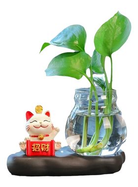 福气招财猫树脂水培装饰品花瓶