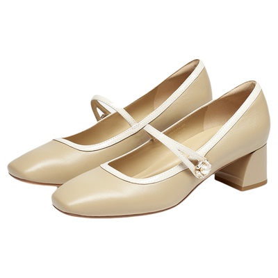 午后时光蹀愫26年春新4.5粗跟法式珍珠芭蕾玛丽珍单鞋T76117A-01