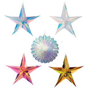 店面520情人节装饰吊顶布置餐厅墙面屋顶创意五角星吊饰公司棚顶