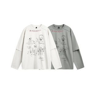 期望Studio春秋假两件卡通印花长袖t恤女oversize中性风宽松卫衣