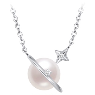 潮宏基铂雅星球铂金珍珠钻石项链PT950锁骨链白金镶嵌土星女礼物