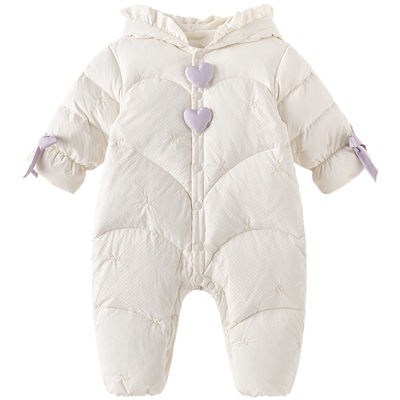 乖奇熊女宝宝连帽羽绒连体哈衣