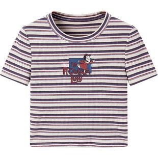 【Little Lulu联名】乐町夏季新款条纹小版T恤短袖C2CNE2132