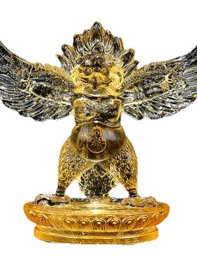 藏传琥珀琉璃大鹏金翅鸟佛像摆件