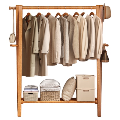 安居客实木挂衣架2025新款卧室落地衣帽架家用实木衣架可移动架子