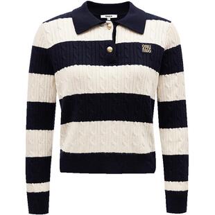 ONLY2025冬季新款含羊毛航海系学院风条纹翻领宽松毛衣针织衫女