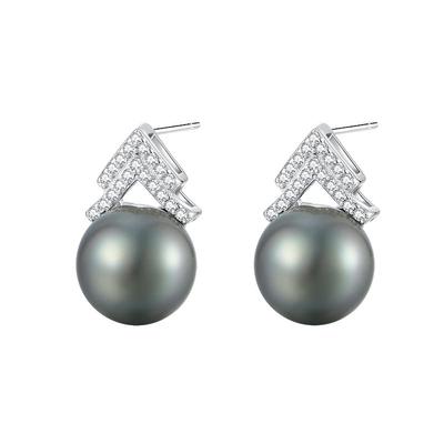 大溪地黑珍珠925银耳钉