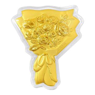老凤祥足金999玫瑰花金片金钞摆件黄金永生手捧花生日礼物送女友