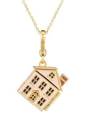 可打开空心粉屋珐琅吊坠项链