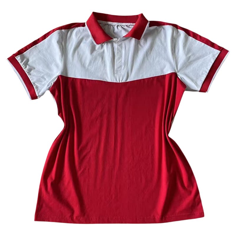 红白拼色纯棉短袖翻领校服POLO衫