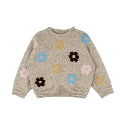 utouto冬季多彩花朵套头毛衣