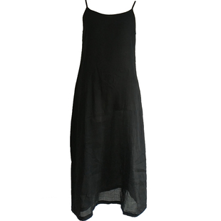 东方豆蔻夏季新款薄苎麻女式宽松打底长款吊带裙背心清透