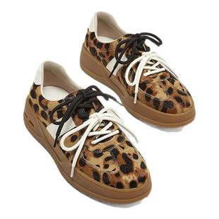 SKAP银河苏打圣伽步女鞋2025秋冬季新款厚底增高豹纹女休闲德训鞋