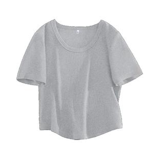 KHV真维斯灰色正肩短袖t恤女夏季2026新款小个子修身显瘦短款上衣