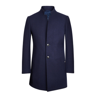 JODOLL乔顿冬季商务休闲中长款外套男士百搭藏青色立领纯羊毛大衣