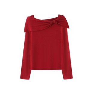 XWI欣未含羊毛蝴蝶结设计感针织衫女春季节日氛围感修身显瘦上衣
