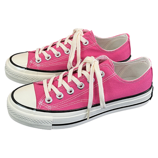 粉色低帮男女同款情侣款时尚潮流新款平底港风透气百搭休闲帆布鞋